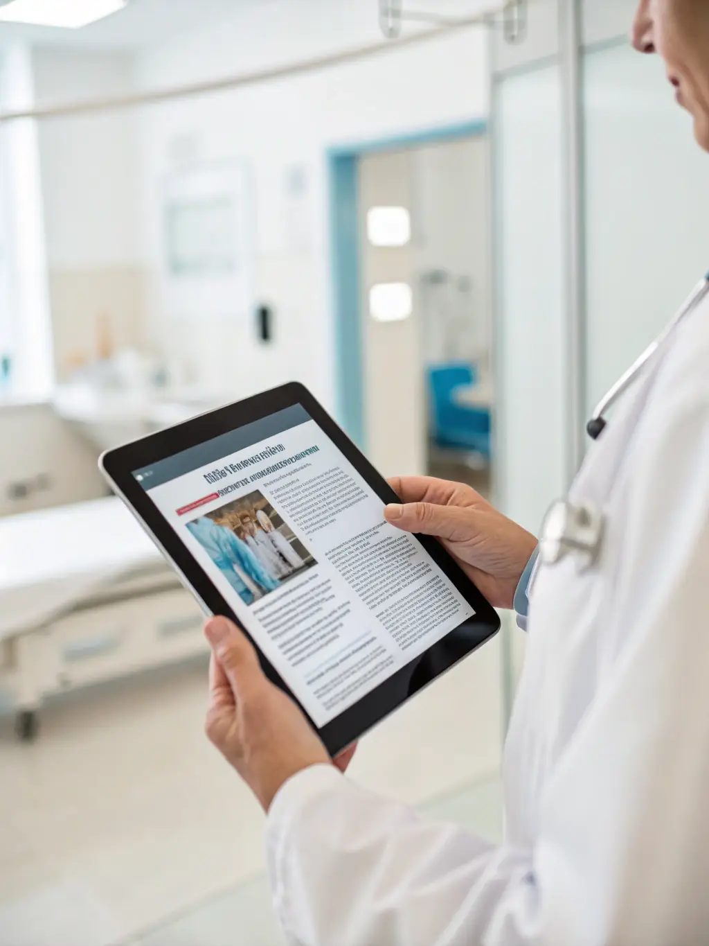 A person using a tablet to access an online guide about post-operative cardiac care at home.